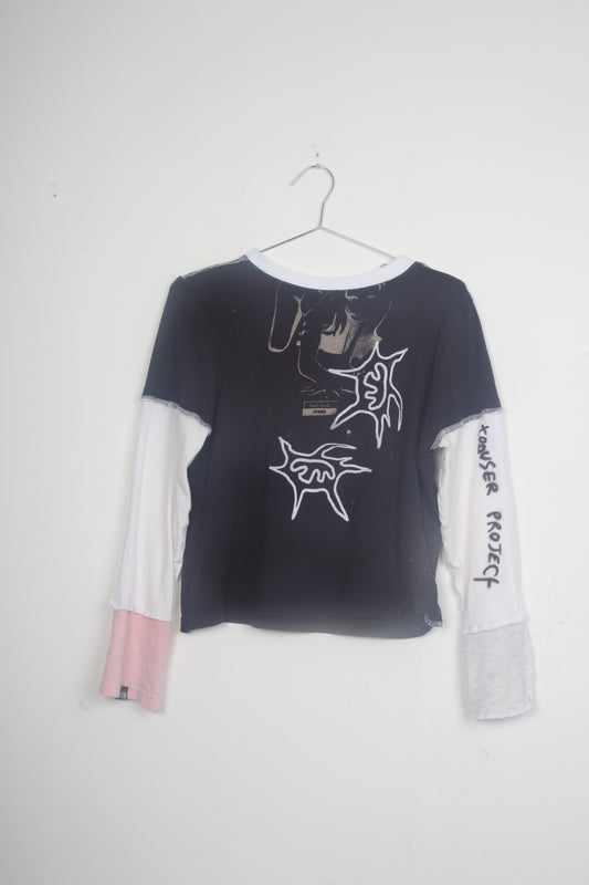 Cut & Sew Long Sleeve Top Graphic Prints (UK10)