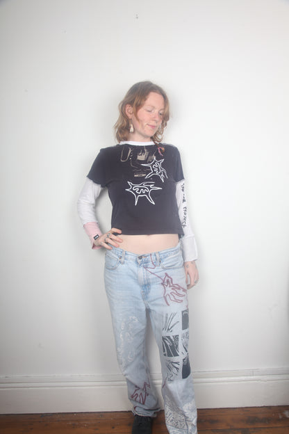 Cut & Sew Long Sleeve Top Graphic Prints (UK10)