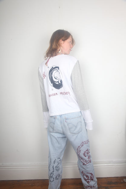 Cut & Sew Long Sleeve Top Graphic Prints (UK14)