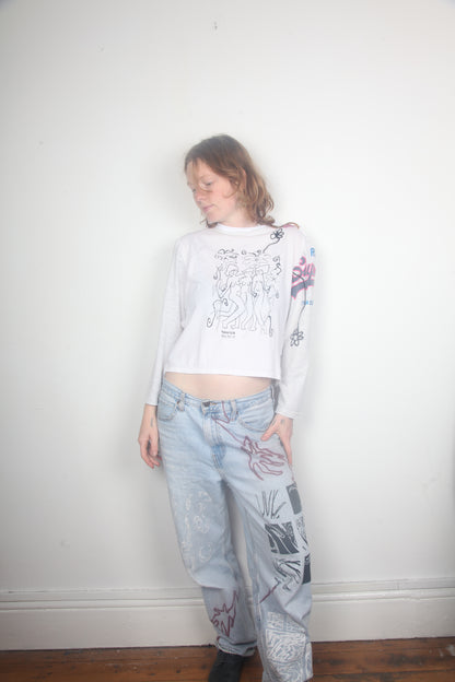 Cut & Sew Long Sleeve Top Graphic Prints (UK16)