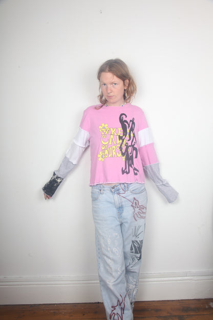 Cut & Sew Long Sleeve Top Graphic Prints (UK14)