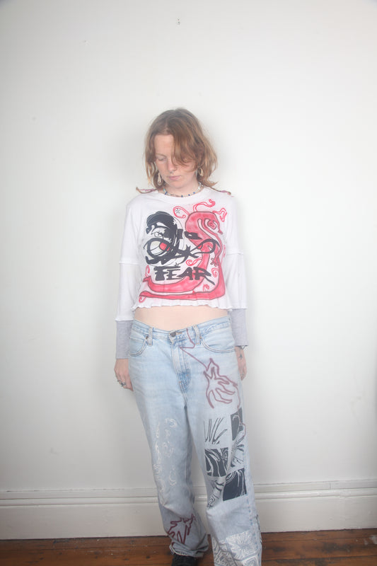 Cut & Sew Long Sleeve Top Graphic Prints (UK8)