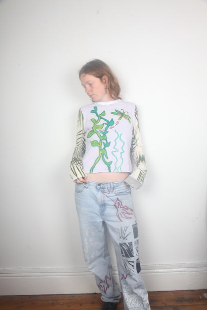 Cut & Sew Long Sleeve Top Graphic Prints (UK12)