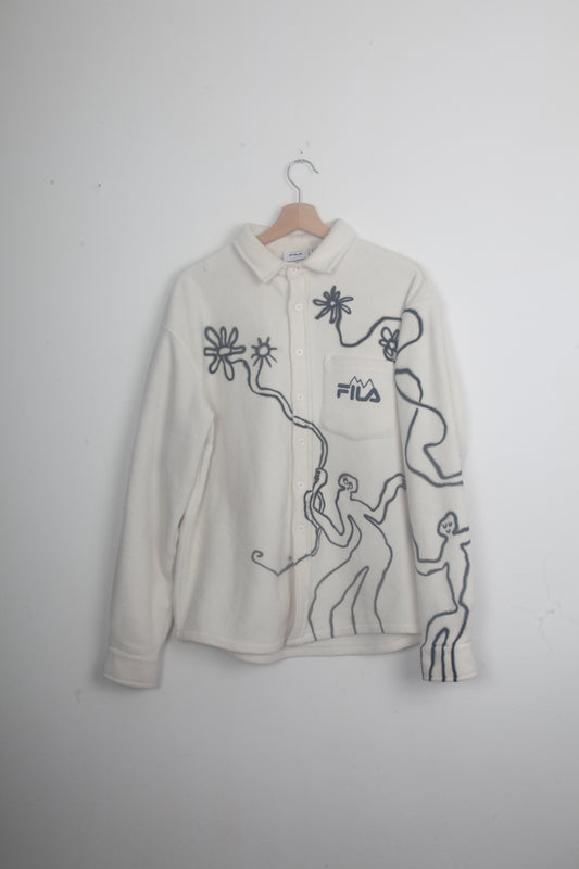 Cream Button Up Fila Upcycled Fleece
