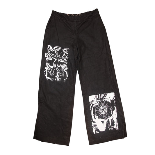 Upcycled Screenprint Black Smart Trousers (W30)
