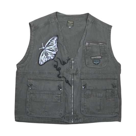 Upcycled Khaki Zip Up Vest (XXL)