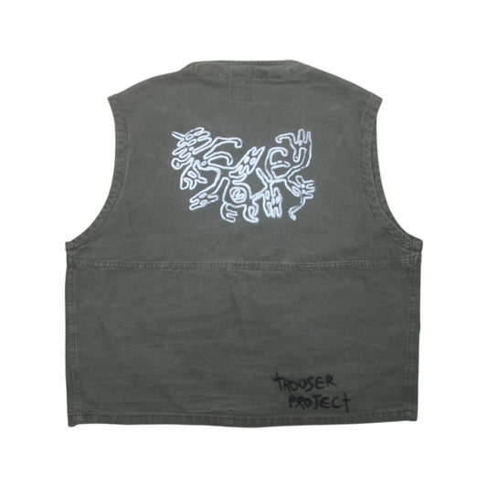 Upcycled Khaki Zip Up Vest (XXL)