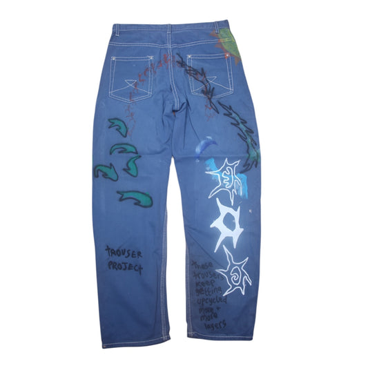Hand Printed Blue Jeans
