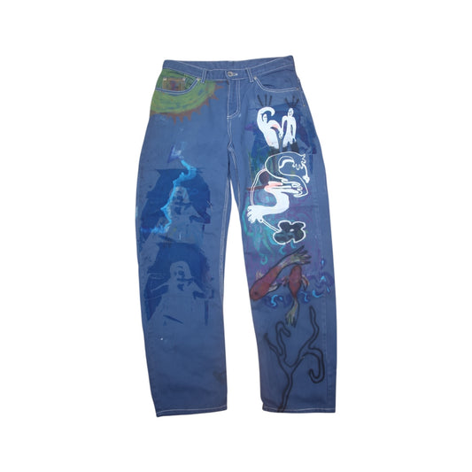 Hand Printed Blue Jeans