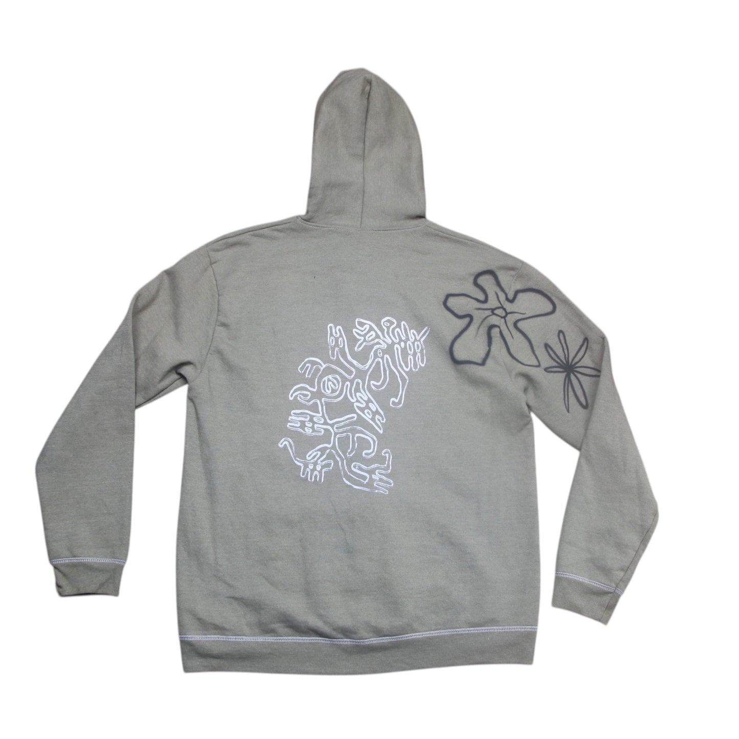 Graphic Screenprint Upcycled Sustainable Zip Up Hoodie (M)