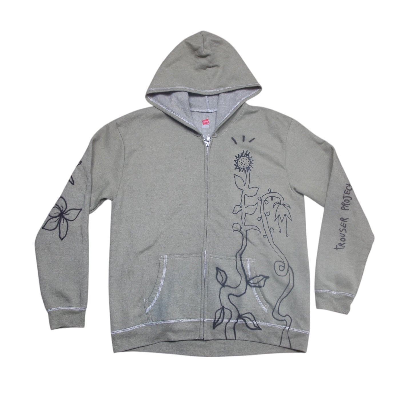 Graphic Screenprint Upcycled Sustainable Zip Up Hoodie (M)