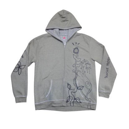 Graphic Screenprint Upcycled Sustainable Zip Up Hoodie (M)