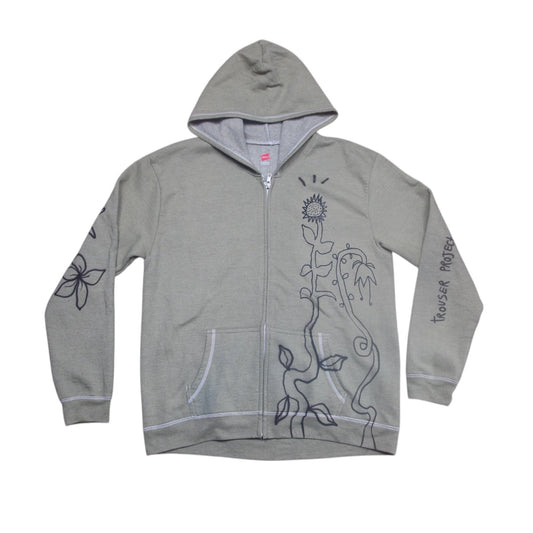 Graphic Screenprint Upcycled Sustainable Zip Up Hoodie (M)