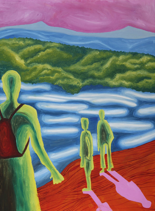 'Lakes Hike' A5 Art Print – Colourful River & Mountain Walk Scene
